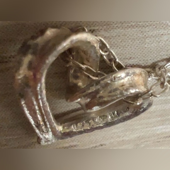 Vintage Designer Sterling Silver Twisted Heart Slide Pendant & 20" Necklace - Picture 5 of 7